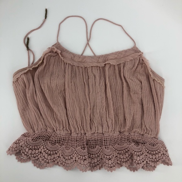 Free People Tops - Free People Dusty Pink Camisole Elastic Back Lace